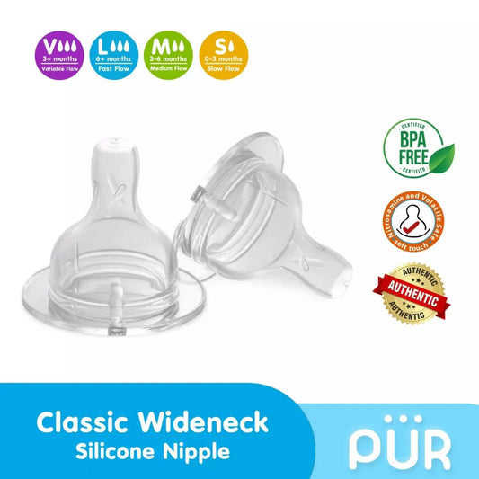 Pur Silicone Wide/Neck Nipple (2pc-L) Fast Flow–(3257)