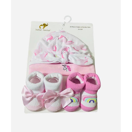 Bebe Favour Baby Caps & Socks Set 4pcs