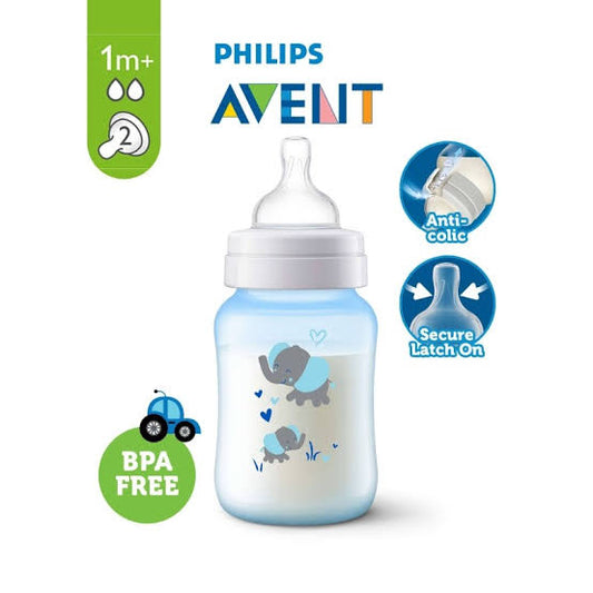 Avent Anti-Colic Feeding Bottle, 1m+, 260ml/9oz, Elephants, SCF821/15